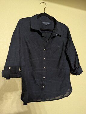 Tommy Hilfiger navy blue 3/4 button down - L